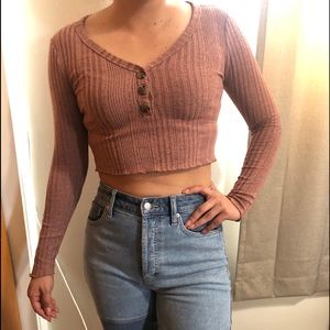 Forever 21 Crop top Long Sleeve (Rose color)
